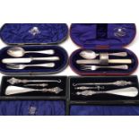 A selection of Edwardian and later silver cutlery and other items, in boxes