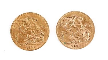 Two George V gold sovereigns