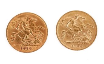 Two gold half sovereigns, 1900 and 1910