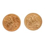 Two gold half sovereigns, 1900 and 1910