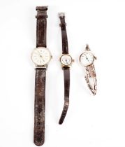 A 9ct rose gold manual wind wristwatch; and two other watches