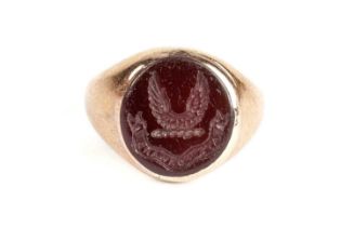 A yellow gold intaglio seal signet ring