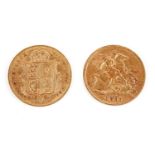 Two Queen Victoria gold half sovereigns