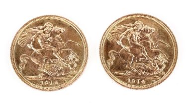 Two Queen Elizabeth II gold sovereigns 1974