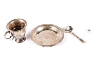A French silver dish and spoon, by Jean Puiforcat; and a silver cup