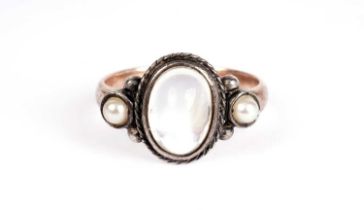 A moonstone and pearl ring