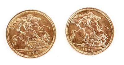 Two Queen Elizabeth II gold sovereigns 1974