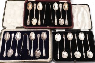 A set of six silver apostle spoons and two other cased sets of teaspoons