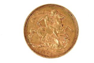 Queen Victoria gold sovereign, 1892, Jubilee bust