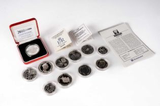 Royal Mint - a selection of silver crowns and other coins