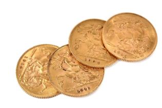 Four Edward VII/George V gold half sovereigns