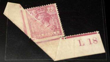 GB GV 1912 6d. sg384, corner control L18 with paper fold prior to printing