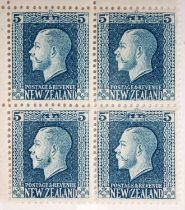 New Zealand George V 1922 5c. light blue block of plate 43