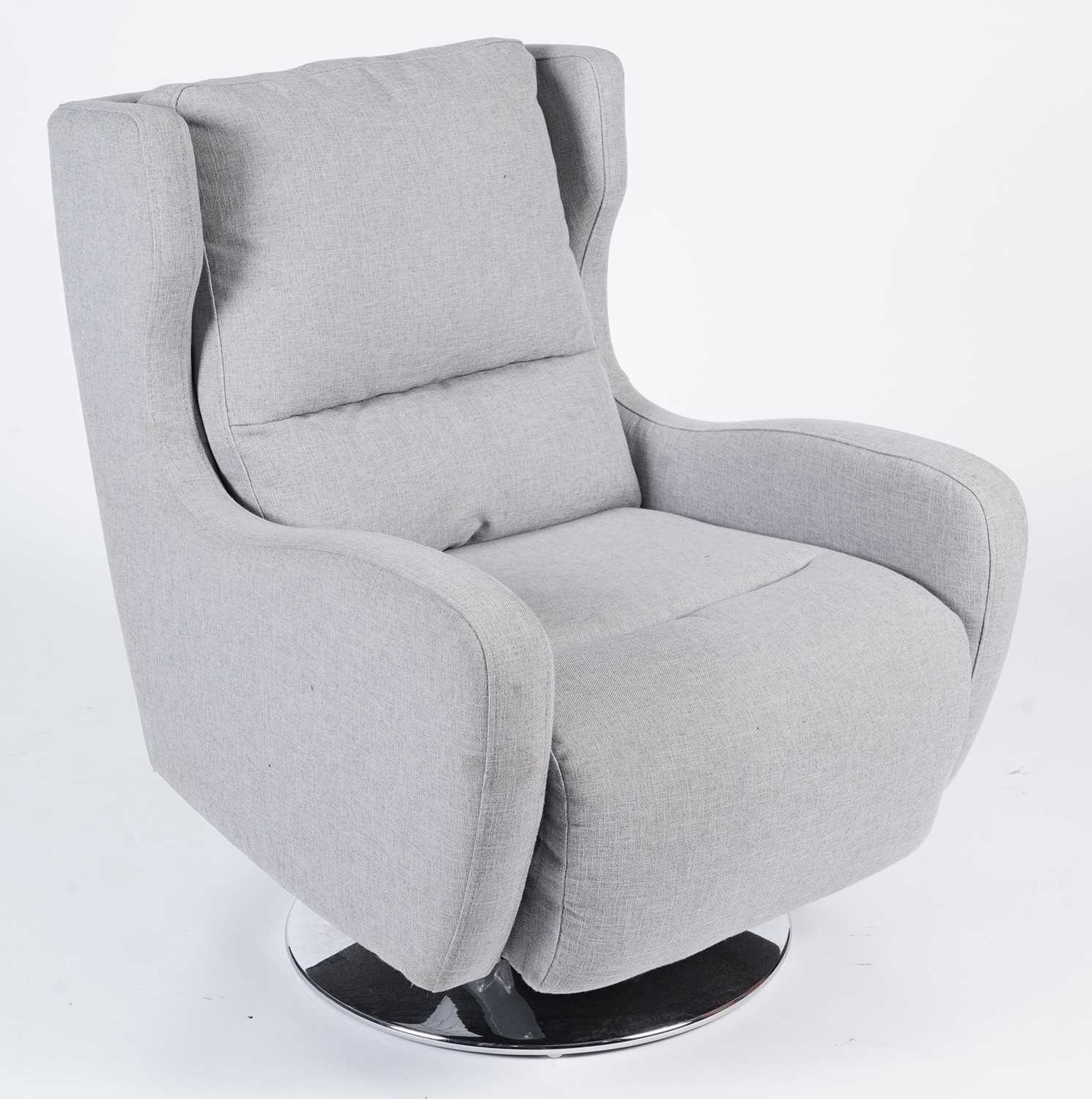 A modern grey/light blue upholstered swivel armchair - Image 2 of 8