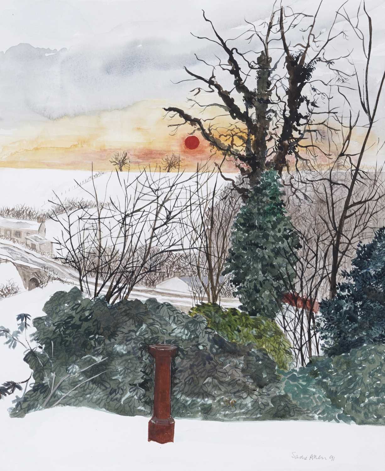 Sadie Allen - Sun Dial in the Snow | watercolour - Image 2 of 5