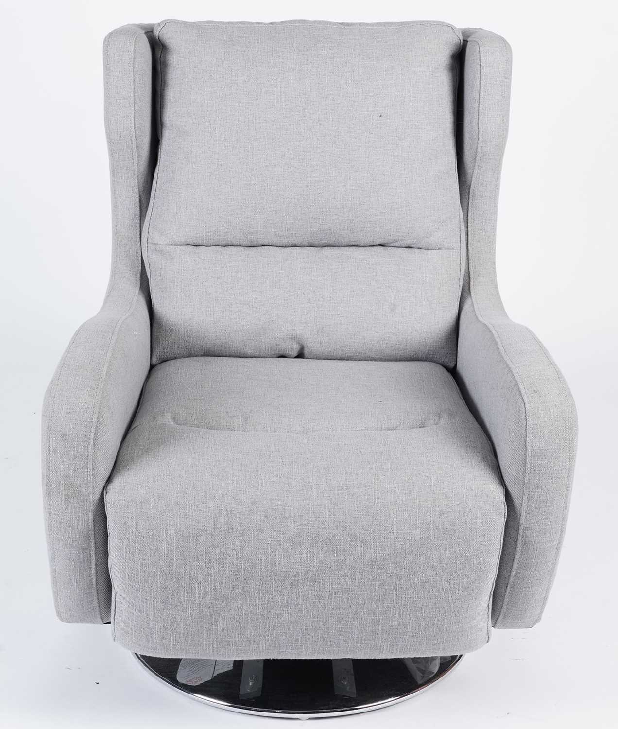 A modern grey/light blue upholstered swivel armchair - Image 4 of 8