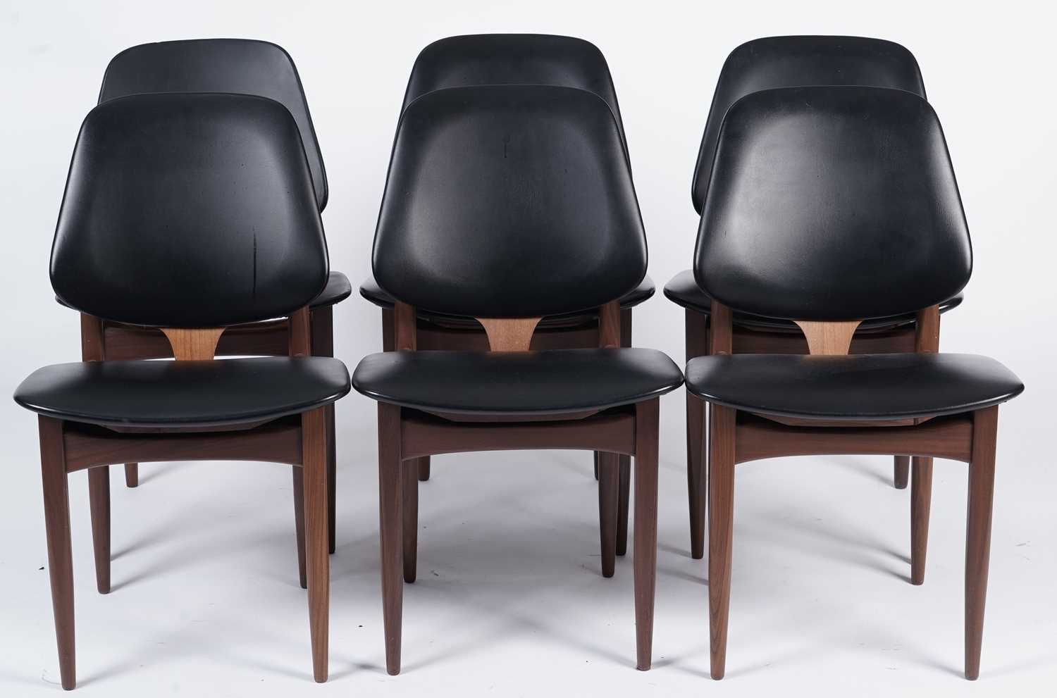 6 teak and black vinyl dining chairs