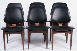 6 teak and black vinyl dining chairs