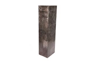 An industrial polished steel locker cabinet