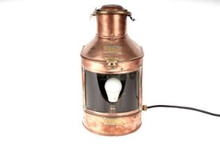 A Meteorite copper and brass ships lantern, converted into a table lamp