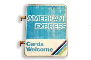 A double sided American Express advertising sign