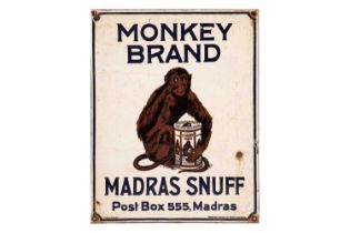 A Monkey Brass Madras Snuff enamel advertising sign