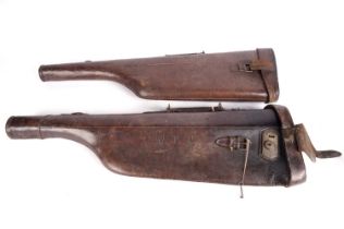 Two antique leather leg of mutton gun cases