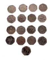Seventeen GB QEII 50p coins