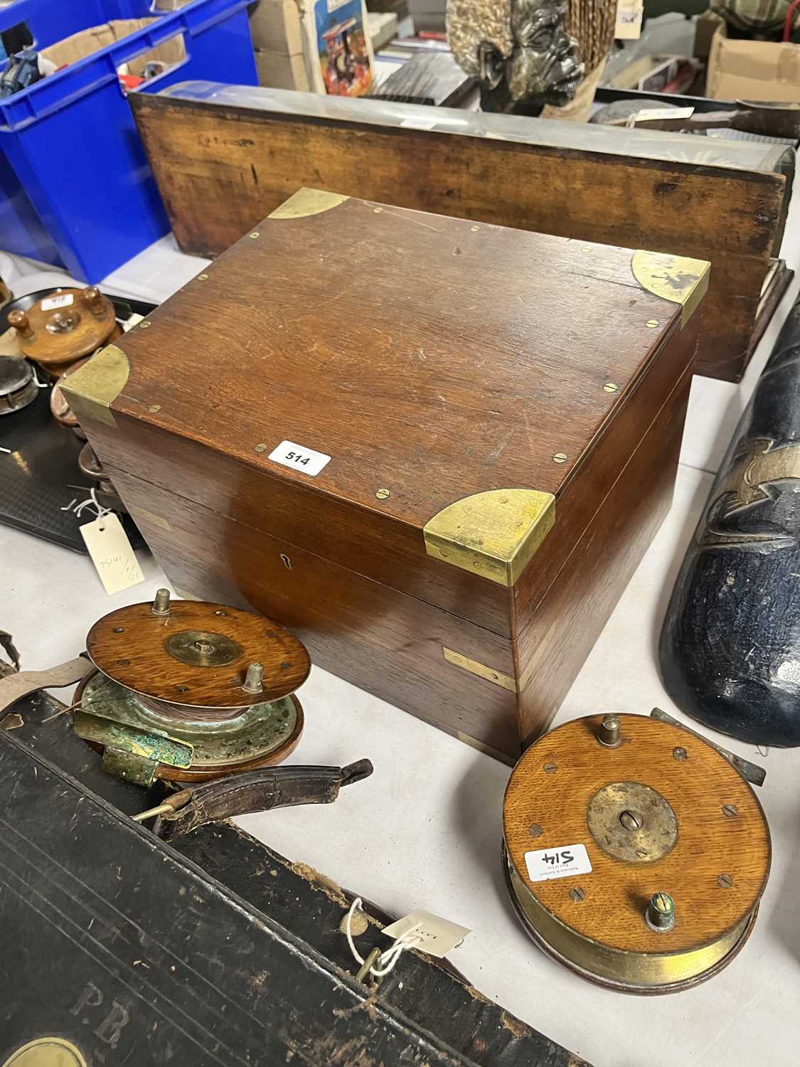 A 20th Century brass bound and mahogany campaign style fly tiers box - Image 16 of 26