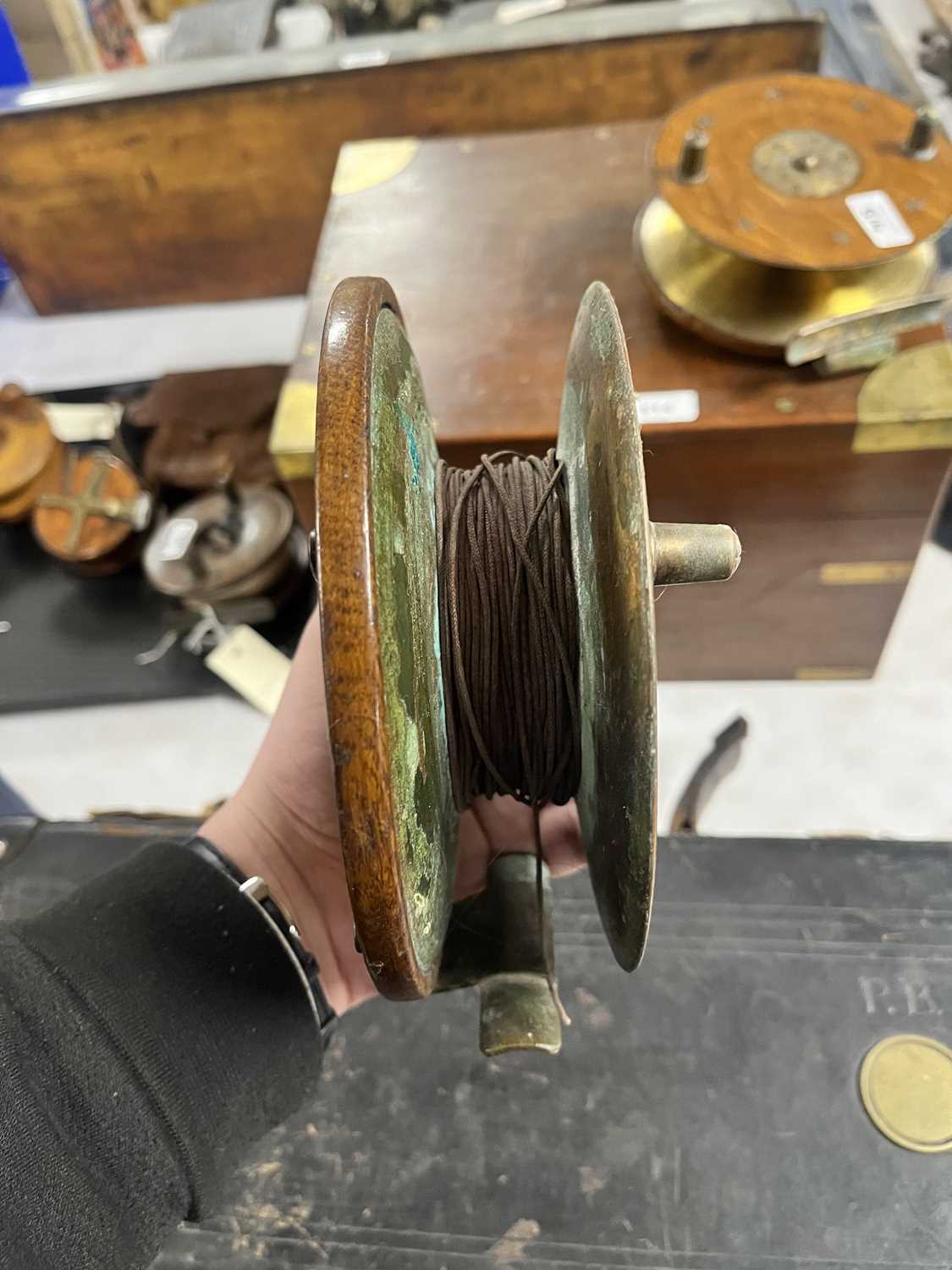 A 20th Century brass bound and mahogany campaign style fly tiers box - Image 11 of 26