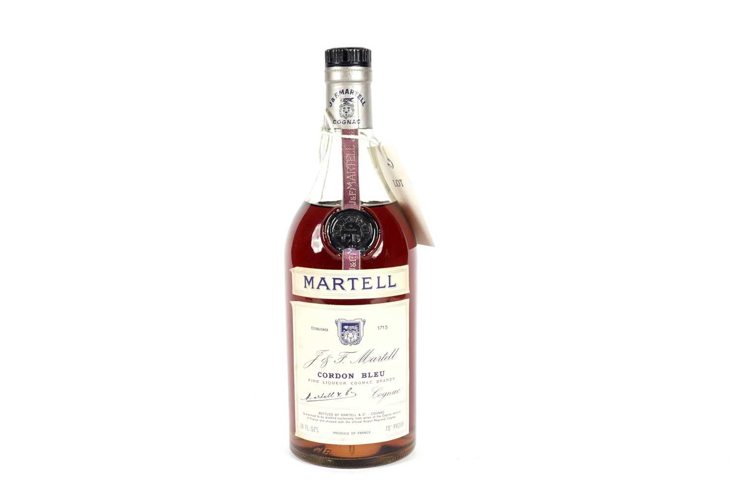 A bottle of Martell Cordon Bleu Fine Liqueur Cognac Brandy