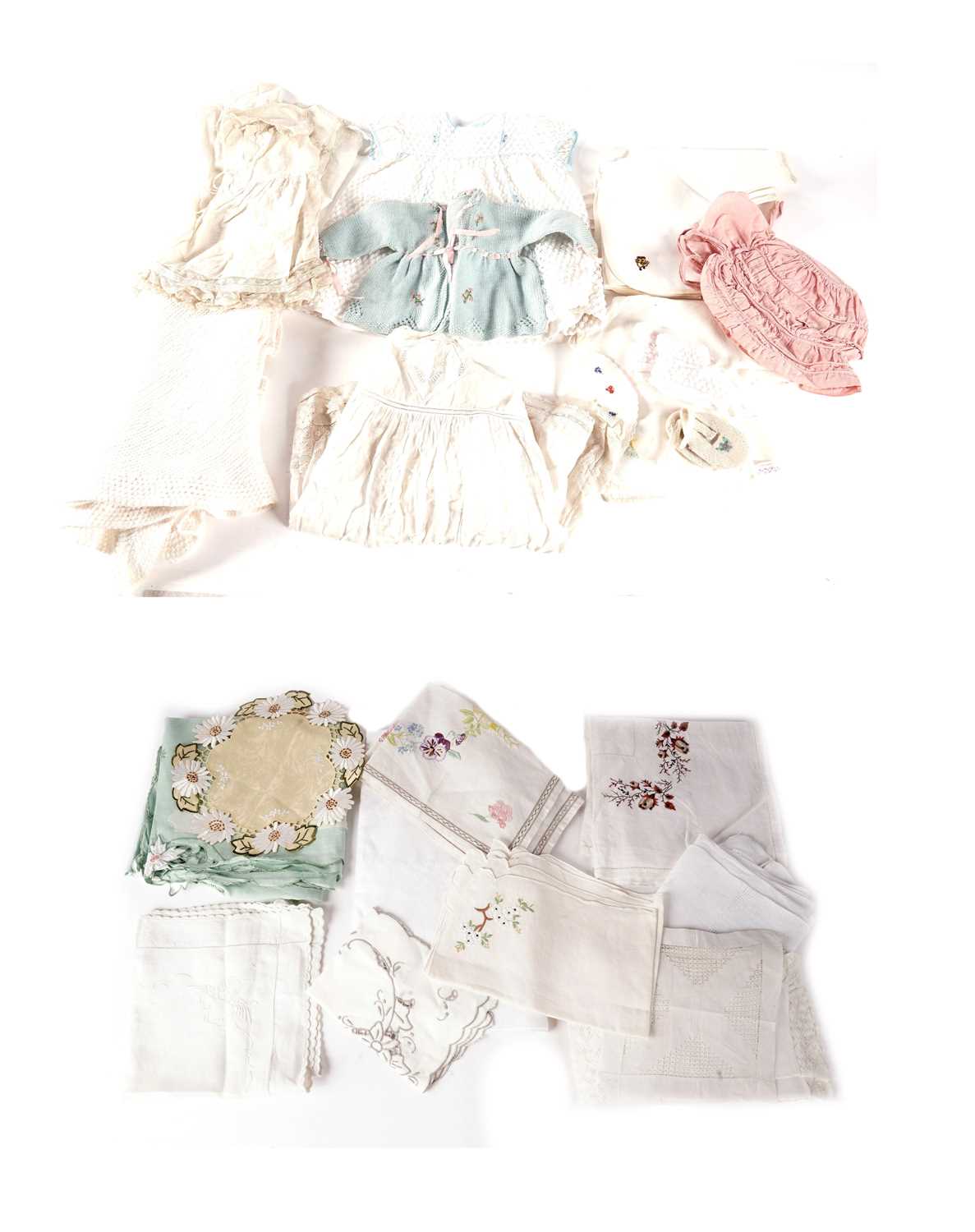 A collection of baby clothing; domestic needlework; and other textiles