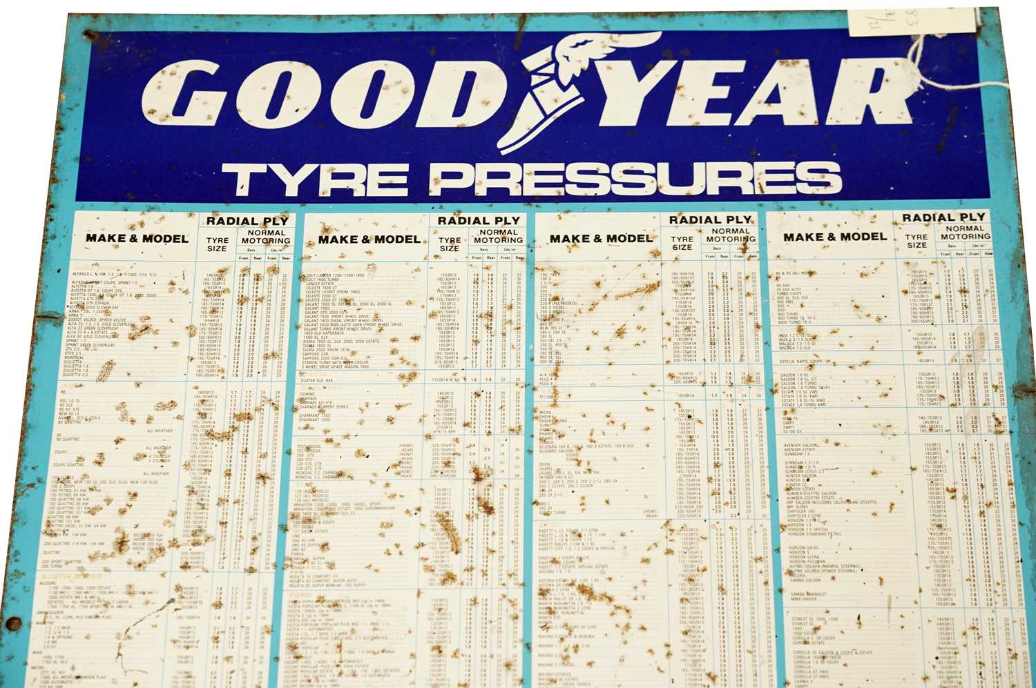 A Good Year tyre pressure chart enamel sign - Image 2 of 3