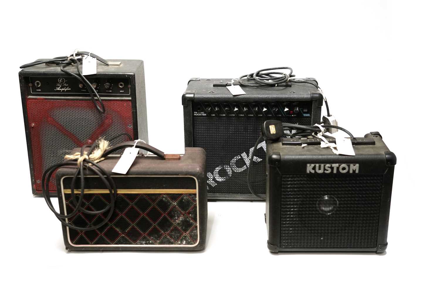 Four guitar practice amplifiers
