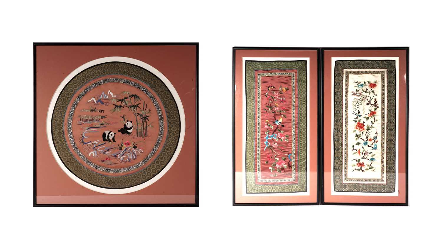 Three Chinese Suzhou embroidery panels