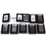 A collection of Zippo cigarette lighters