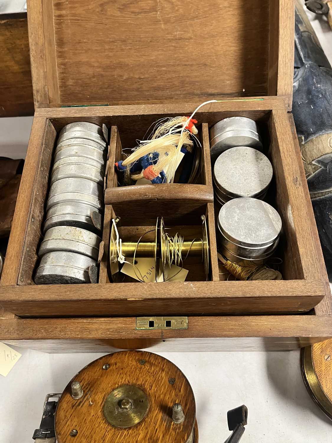 A 20th Century brass bound and mahogany campaign style fly tiers box - Image 18 of 26