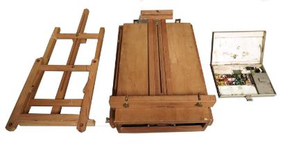 A Winsor & Newton paint box and two easels