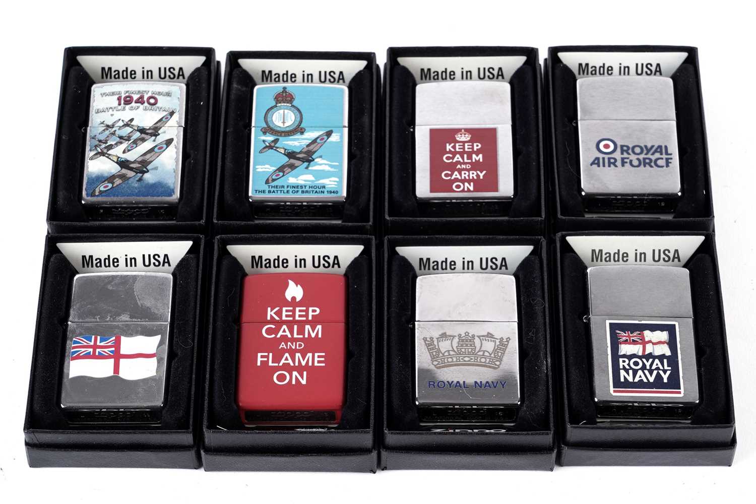 A collection of British Military interest Zippo cigarette lighters