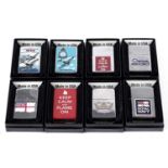 A collection of British Military interest Zippo cigarette lighters