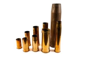 A collection of WWI, WWII and other shell cases