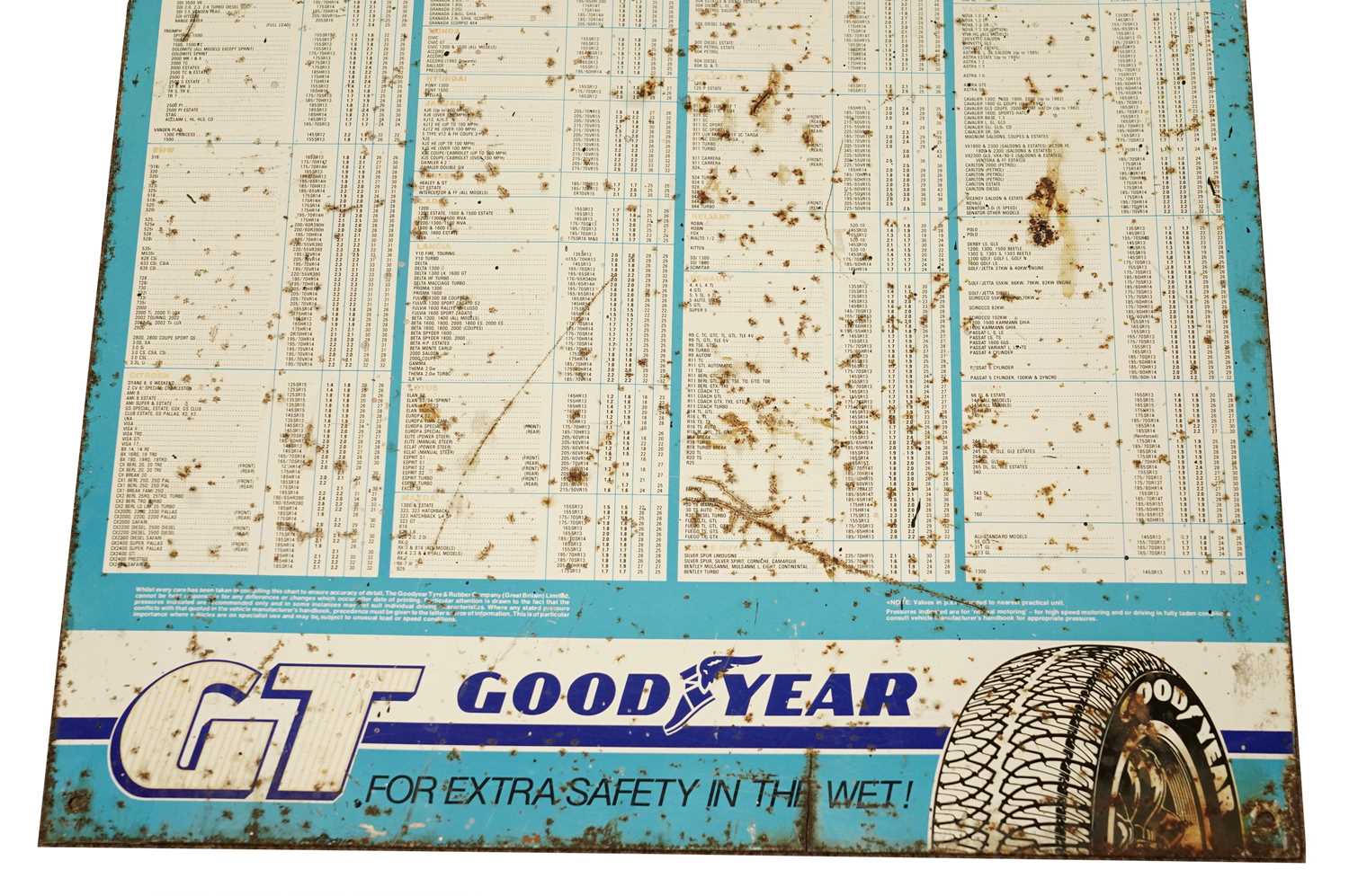 A Good Year tyre pressure chart enamel sign - Image 3 of 3