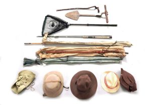 A collection of fishing equipment and other items