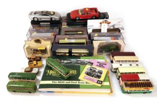 Collection of diecast buses and cars