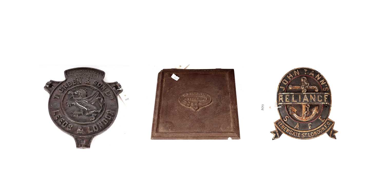 A T. Green & Son Ltd cast metal plaque and a rare Scottish agricultural cast metal plaque