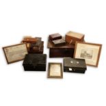 A selection of 19th Century and later boxes and framed items