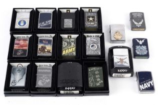 A collection of U.S. Military interest Zippo lighters