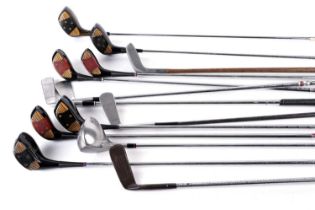 A collection of vintage golf clubs