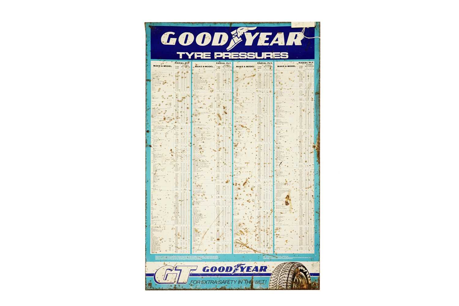 A Good Year tyre pressure chart enamel sign
