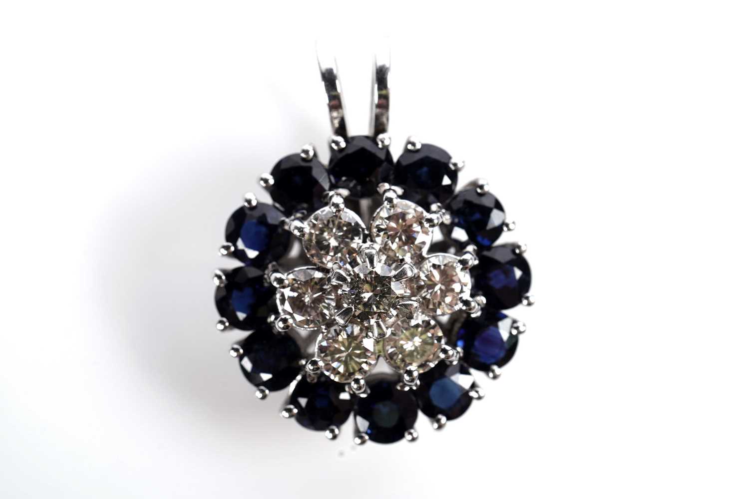 A sapphire and diamond cluster pendant - Image 2 of 6